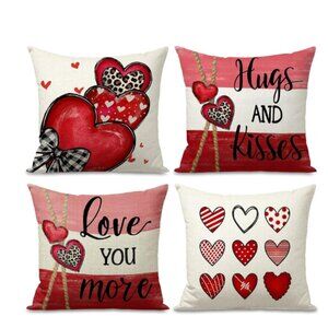 Valentine’s Day Pillow Covers Set of 4 | 18x18 Heart Love Throw Cushion Covers D